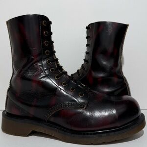 Vintage Dr. Martens Oxblood MIE Red Black Rub Off Leather Steel Toe Boots UK 5